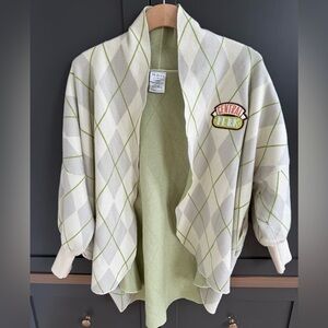 F•R•I•E•N•D•S Central Perk Argyle Open Cardigan • large 
Green Grey Cream